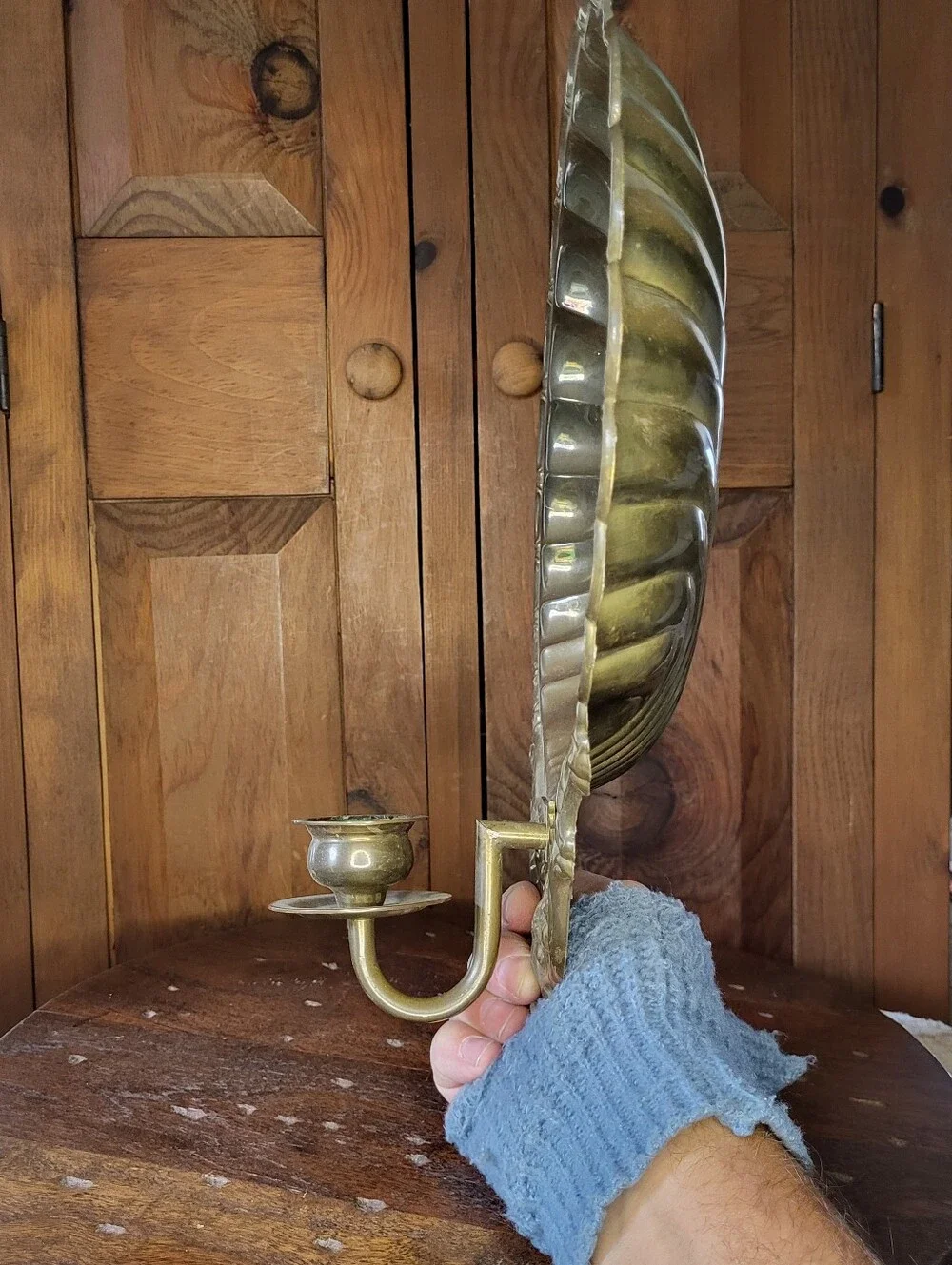 Brass Shell Wall Sconce with Candle Holder